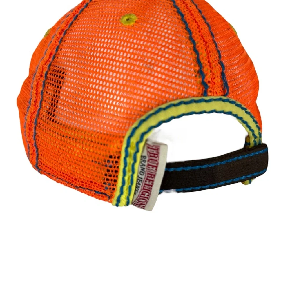 True Religion Malibu 90265 Strapback Trucker Hat Orange Neon California Vintage - Picture 5 of 13